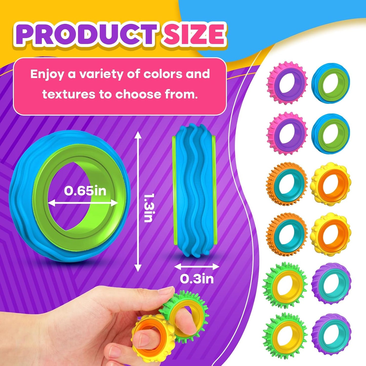 Fidget Spinner Rings for Kids – 12/24 Pack Sensory Stress Relief Toys for Anxiety, ADHD, Autism – Textured Finger Spinners for Focus, Classroom Rewards, Stocking Stuffers, Party Favors