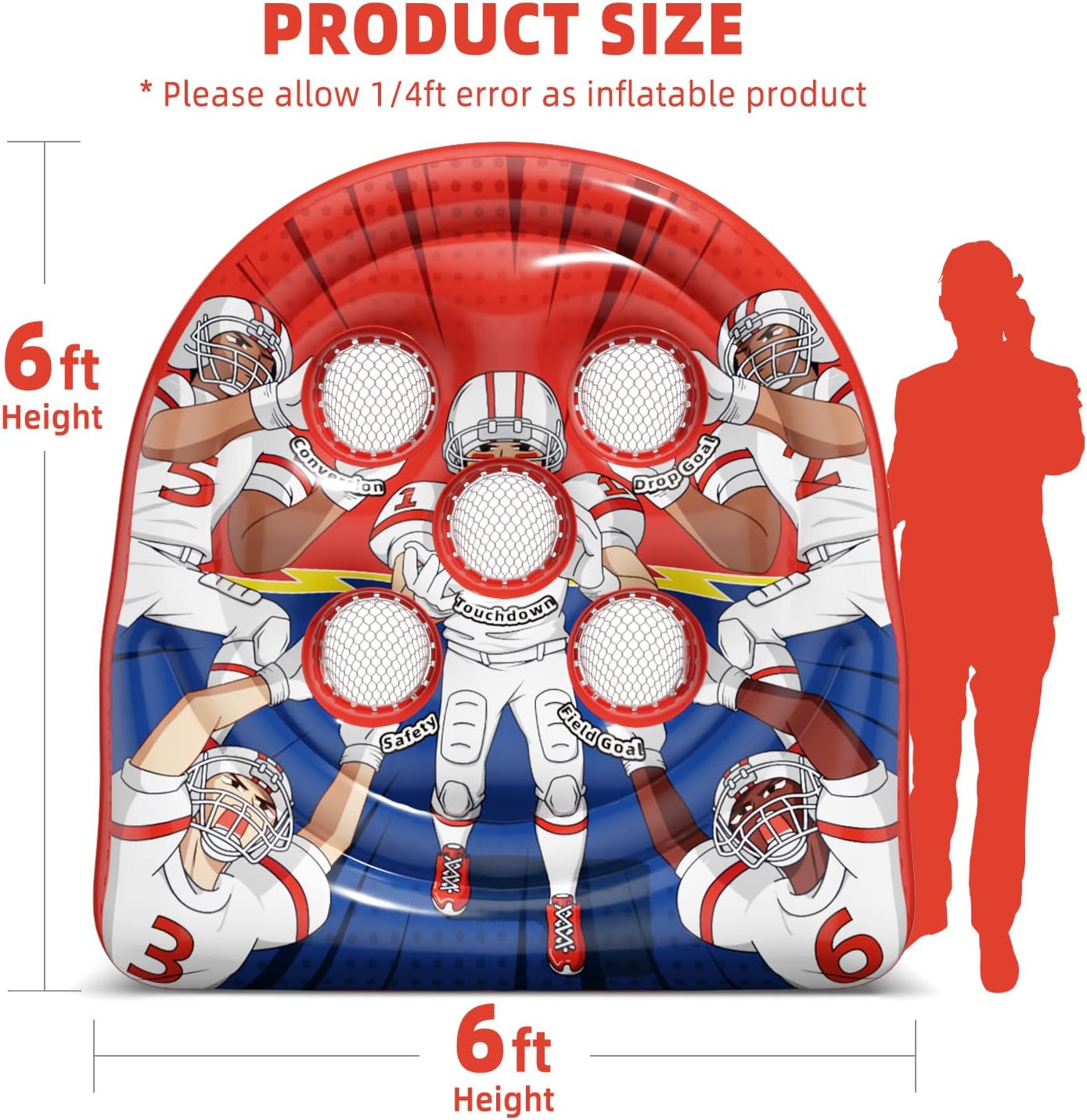 6FT Inflatable Football Toss Target Game for Kids – Giant Football Throwing Target Toy for Backyard, Outdoor Sports, Carnival Party Games, Training Practice & Birthday Fun