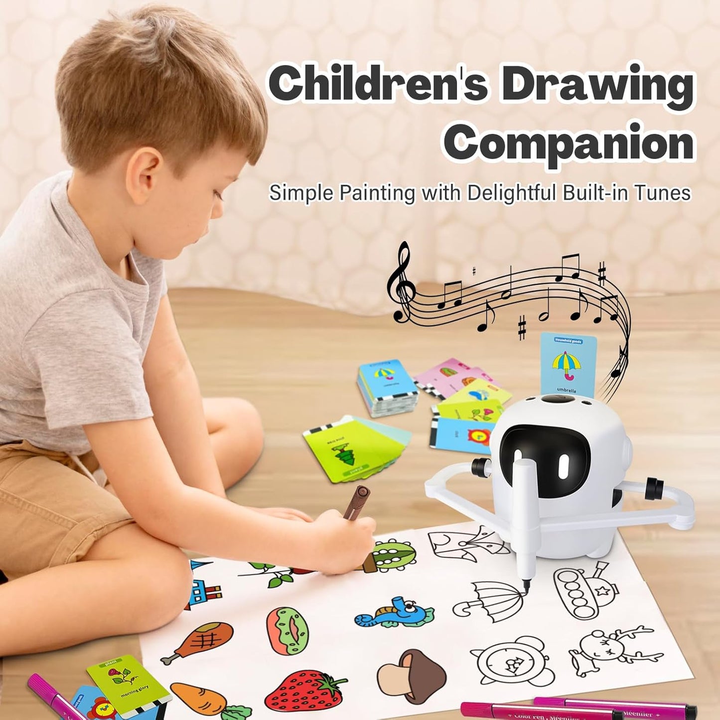 Drawing Robot for Kids Ages 3-8 – Interactive Educational Drawing Machine with 150 Cards, Voice-Guided Montessori Art Learning Toy for Boys and Girls, STEM Gift for Birthday or Party