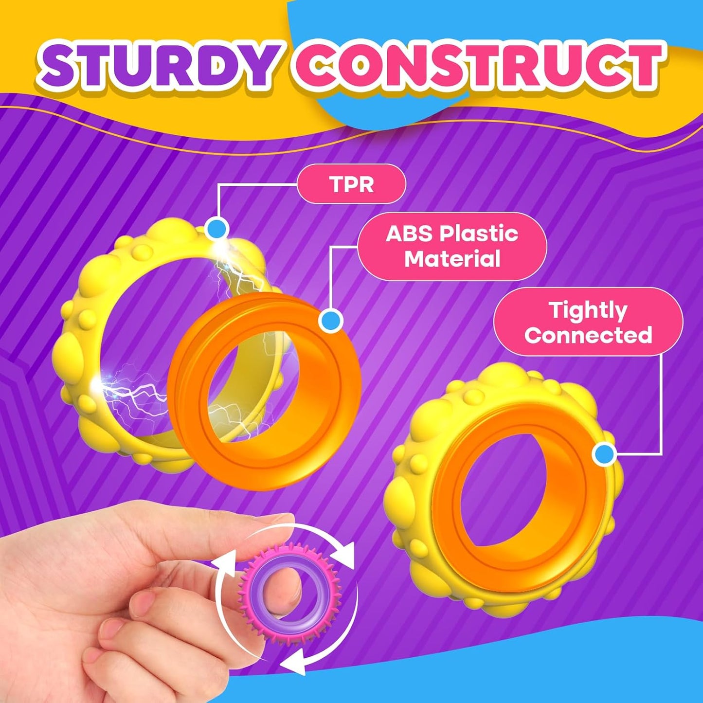 Fidget Spinner Rings for Kids – 12/24 Pack Sensory Stress Relief Toys for Anxiety, ADHD, Autism – Textured Finger Spinners for Focus, Classroom Rewards, Stocking Stuffers, Party Favors