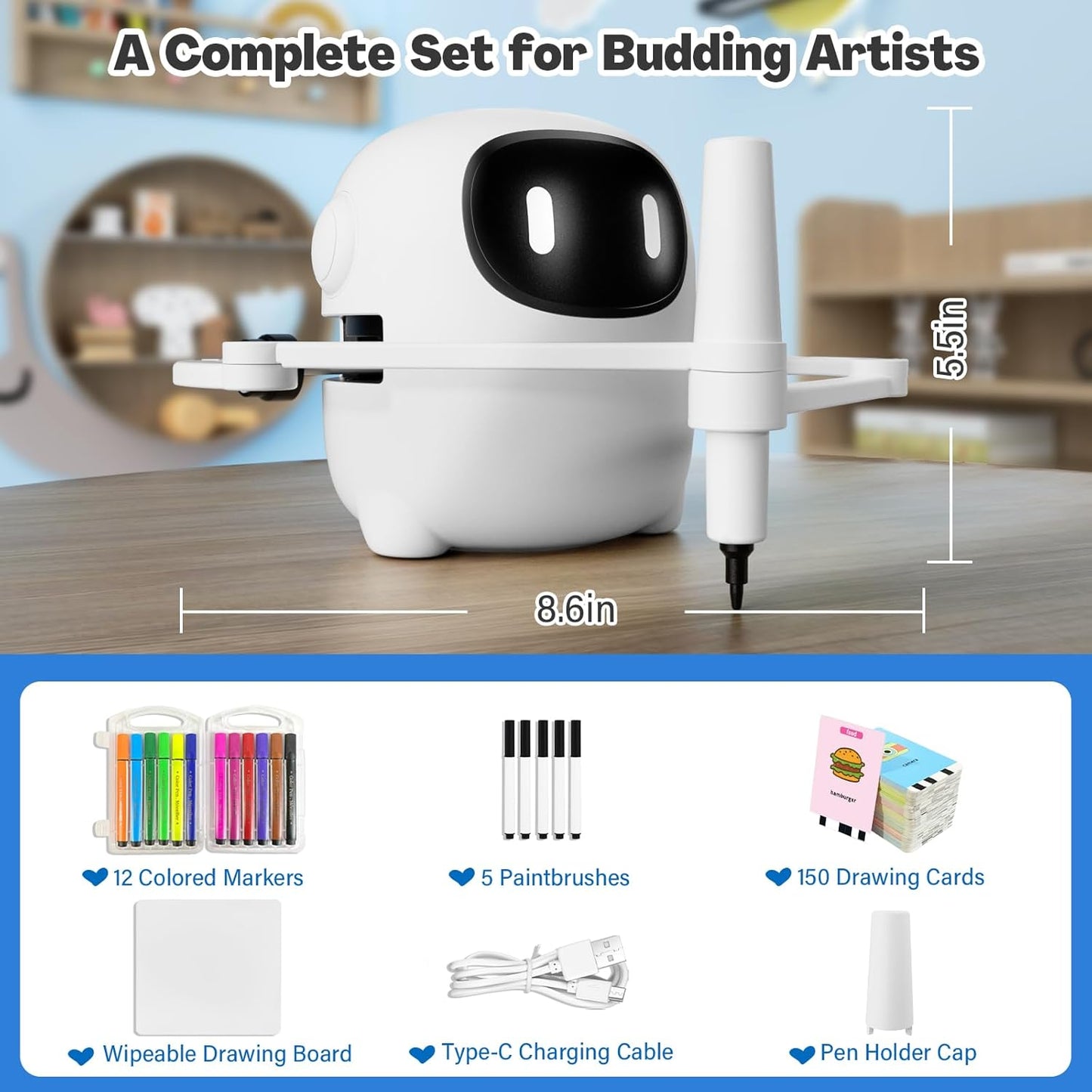 Drawing Robot for Kids Ages 3-8 – Interactive Educational Drawing Machine with 150 Cards, Voice-Guided Montessori Art Learning Toy for Boys and Girls, STEM Gift for Birthday or Party