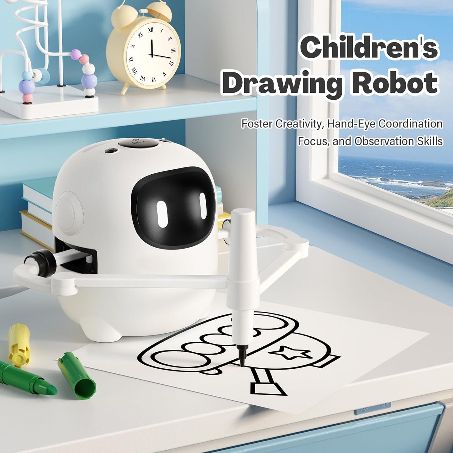 Drawing Robot for Kids Ages 3-8 – Interactive Educational Drawing Machine with 150 Cards, Voice-Guided Montessori Art Learning Toy for Boys and Girls, STEM Gift for Birthday or Party