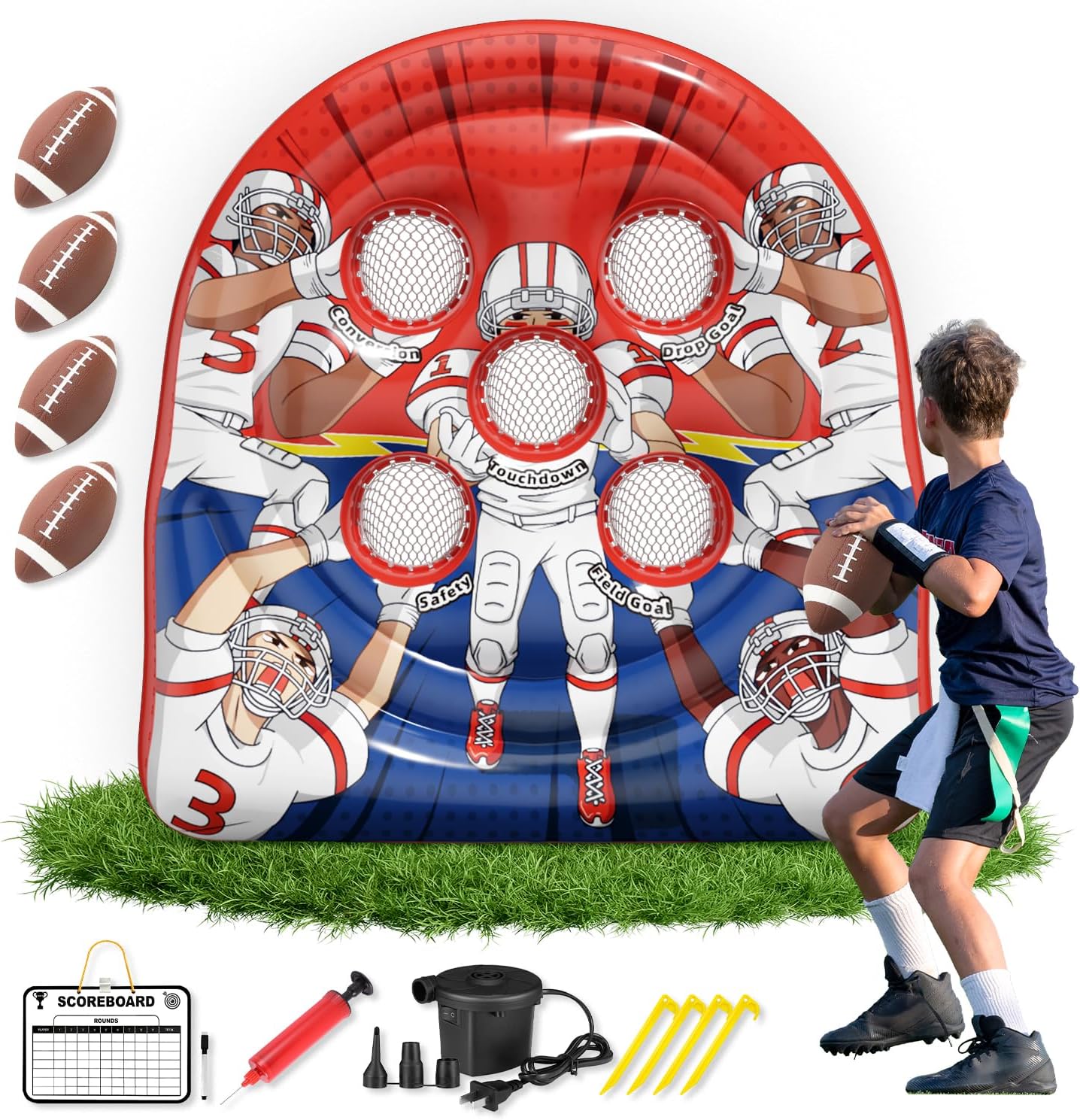 6FT Inflatable Football Toss Target Game for Kids – Giant Football Throwing Target Toy for Backyard, Outdoor Sports, Carnival Party Games, Training Practice & Birthday Fun