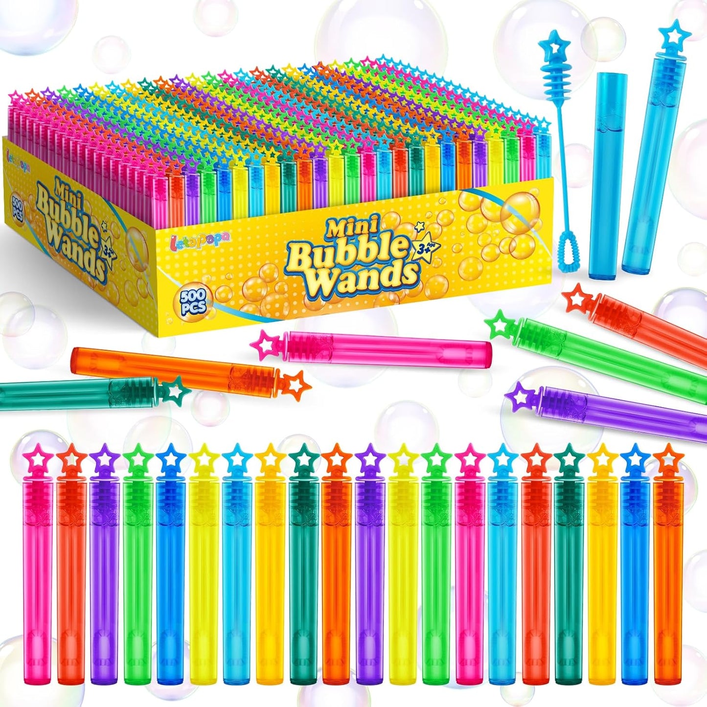 Mini Bubble Wands Bulk 200/400/500 Pack – 10 Bright Colors Bubble Toys for Kids Party Favors, Outdoor Summer Fun, Birthday Supplies, Weddings, Classroom Prizes, Boys & Girls