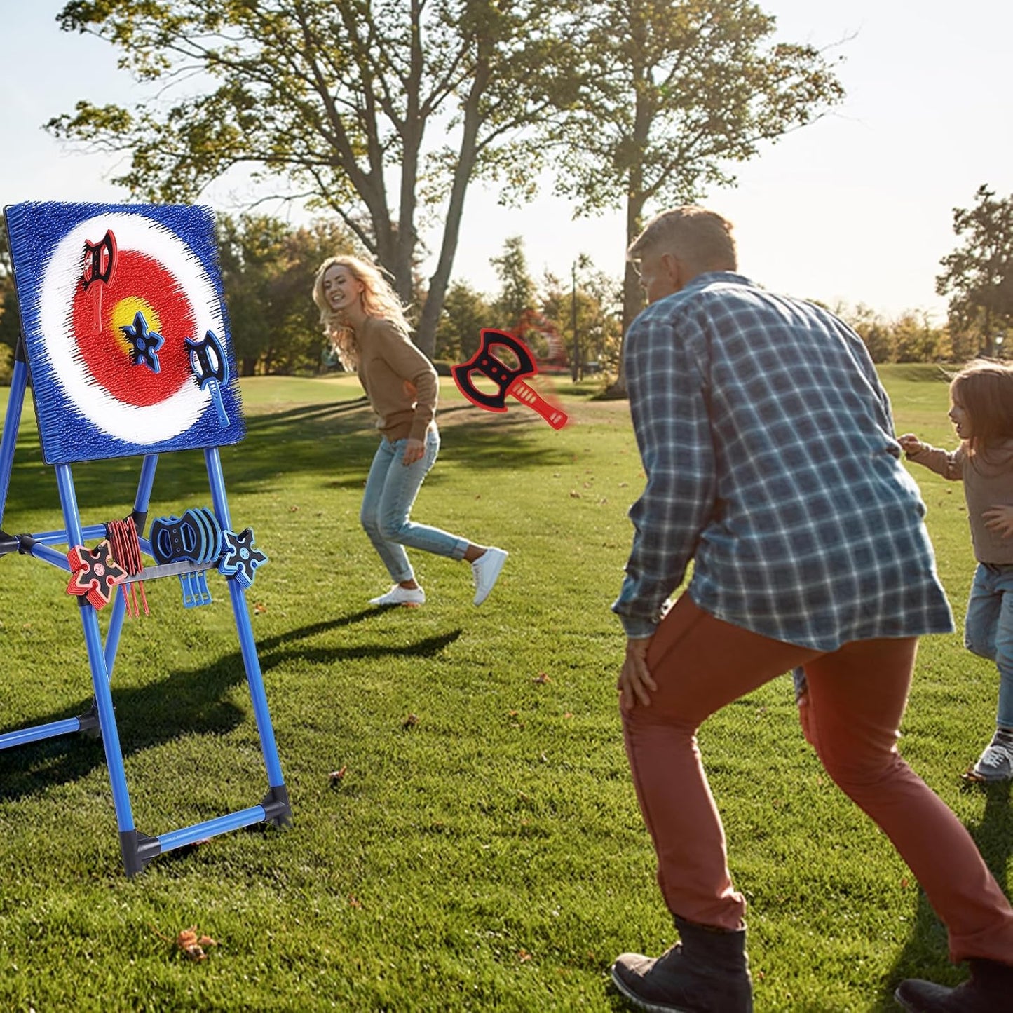 Axe Throwing Game Set for Backyard – 8 Foam Axes with Foldable Plastic Target – Safe Outdoor Game for Adults and Kids, Backyard Party & Carnival Games