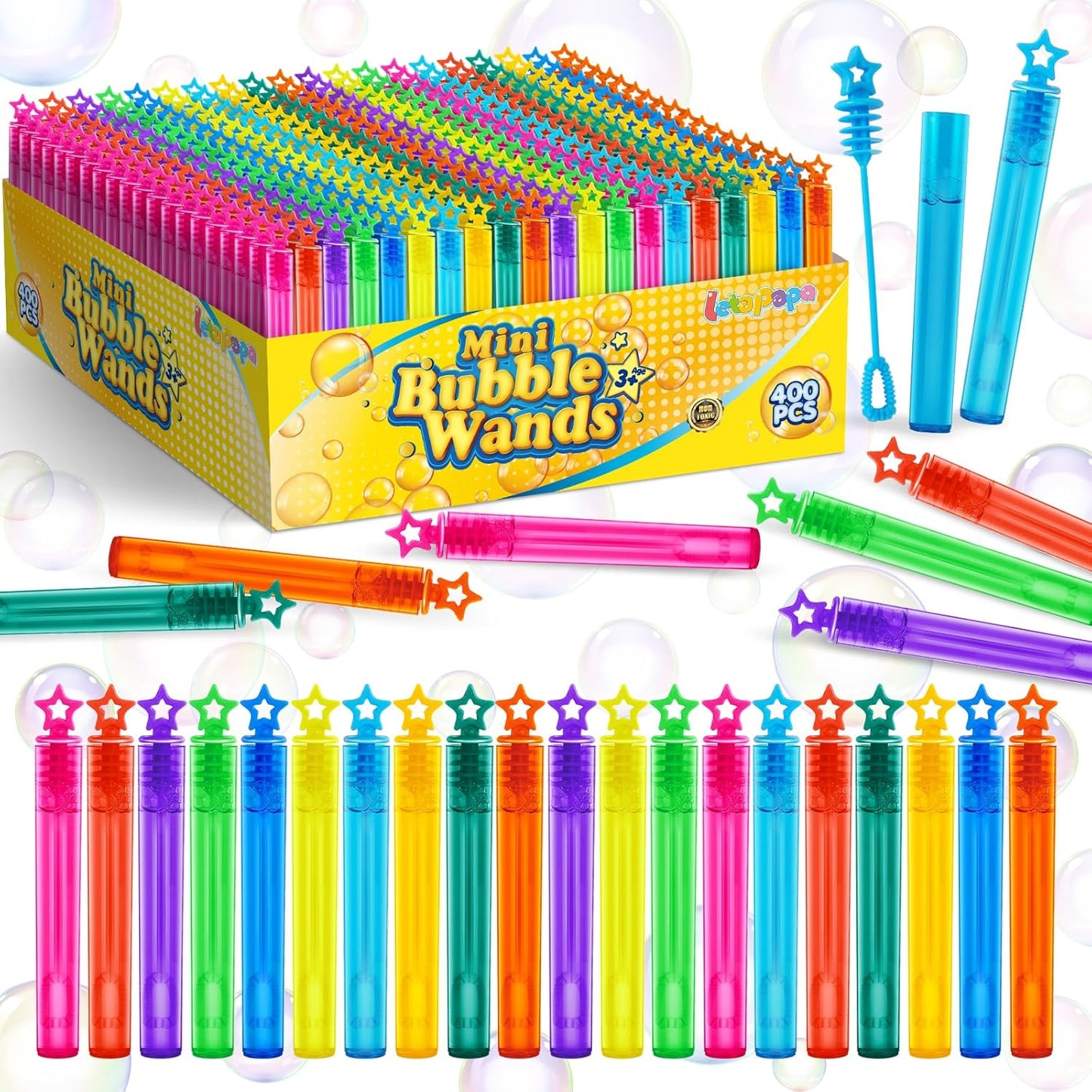 Mini Bubble Wands Bulk 200/400/500 Pack – 10 Bright Colors Bubble Toys for Kids Party Favors, Outdoor Summer Fun, Birthday Supplies, Weddings, Classroom Prizes, Boys & Girls