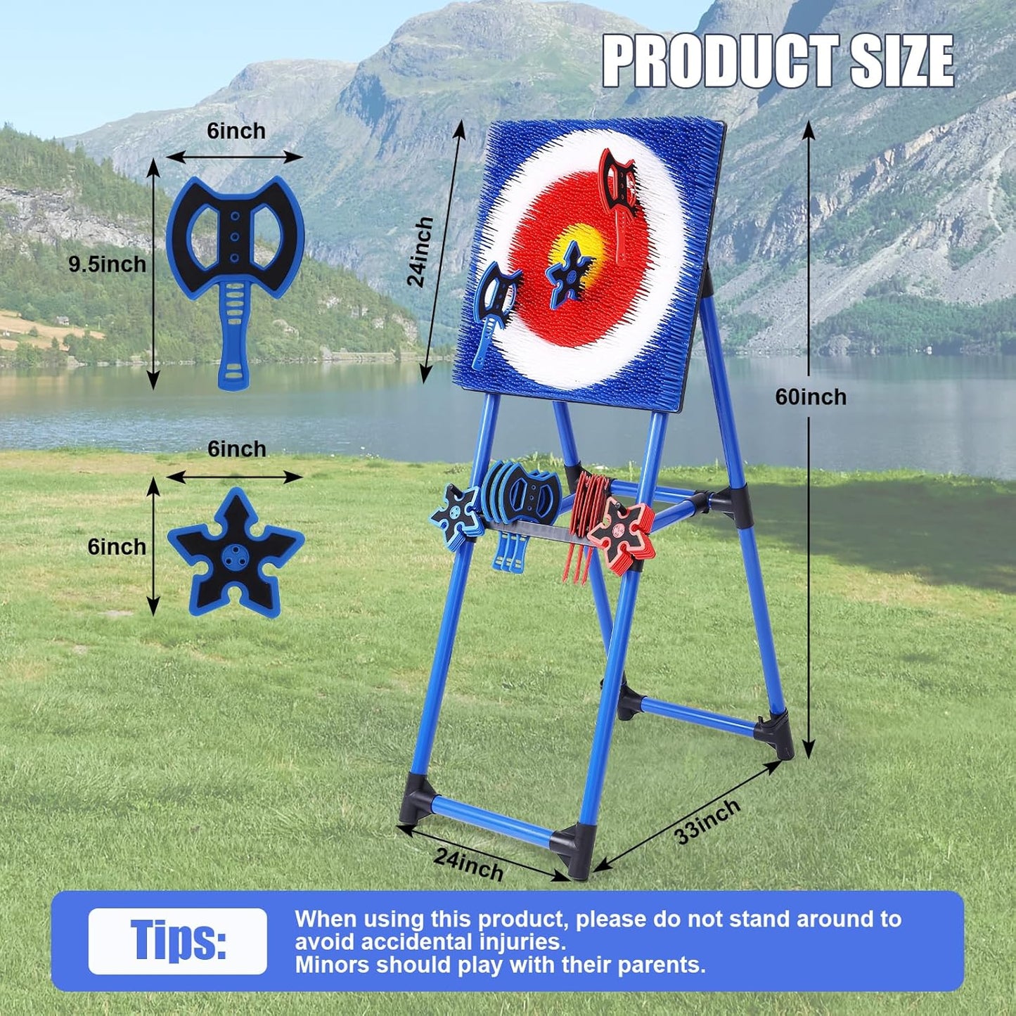 Axe Throwing Game Set for Backyard – 8 Foam Axes with Foldable Plastic Target – Safe Outdoor Game for Adults and Kids, Backyard Party & Carnival Games