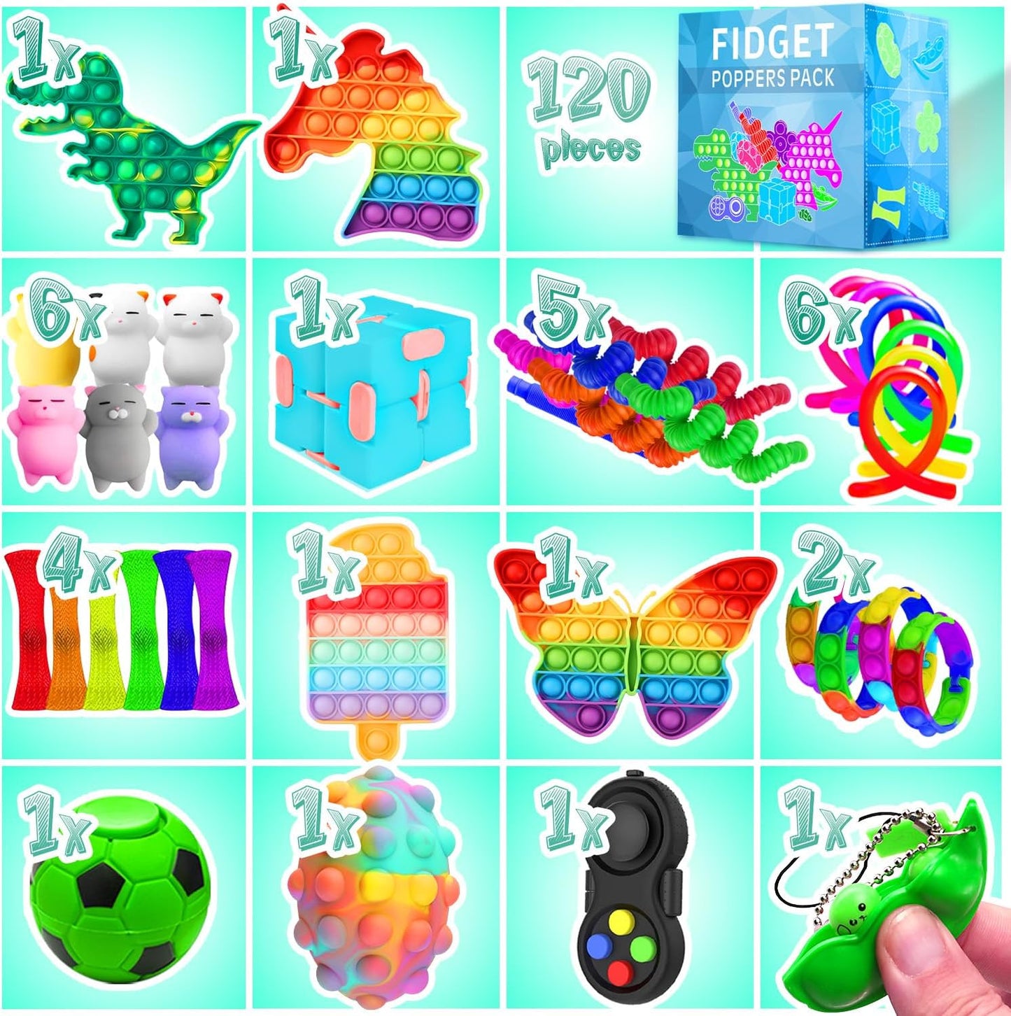 120-Pack Fidget Toys Bulk Set – Sensory Toys for Kids & Adults, Autism ADHD Anxiety Relief, Stocking Stuffers, Party Favors, Classroom Prizes, Stress Relief Toys for Boys, Girls, Teens