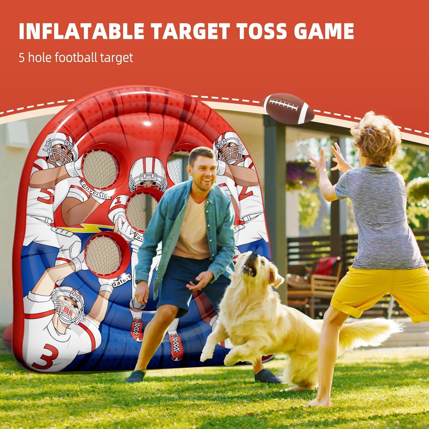 6FT Inflatable Football Toss Target Game for Kids – Giant Football Throwing Target Toy for Backyard, Outdoor Sports, Carnival Party Games, Training Practice & Birthday Fun