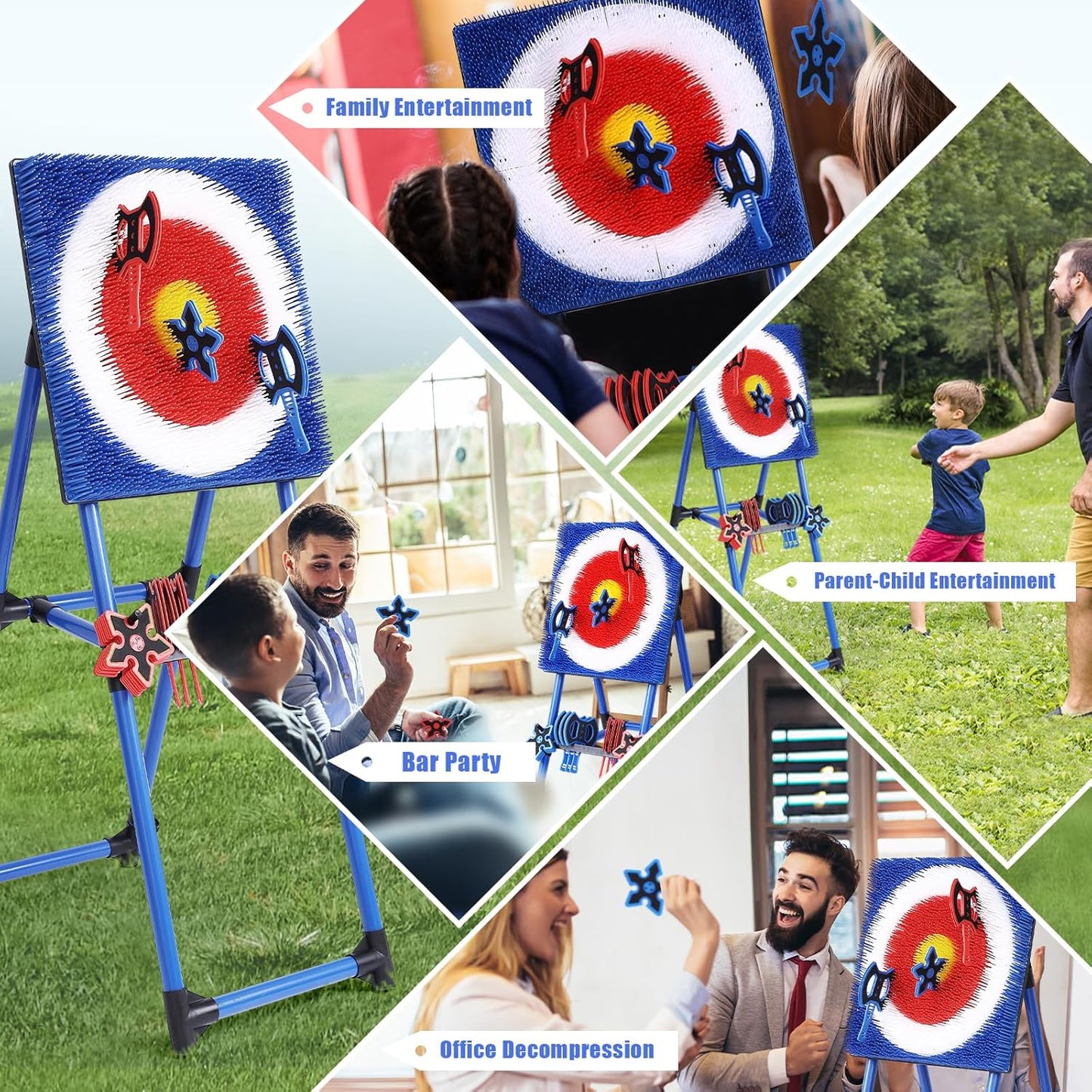 Axe Throwing Game Set for Backyard – 8 Foam Axes with Foldable Plastic Target – Safe Outdoor Game for Adults and Kids, Backyard Party & Carnival Games
