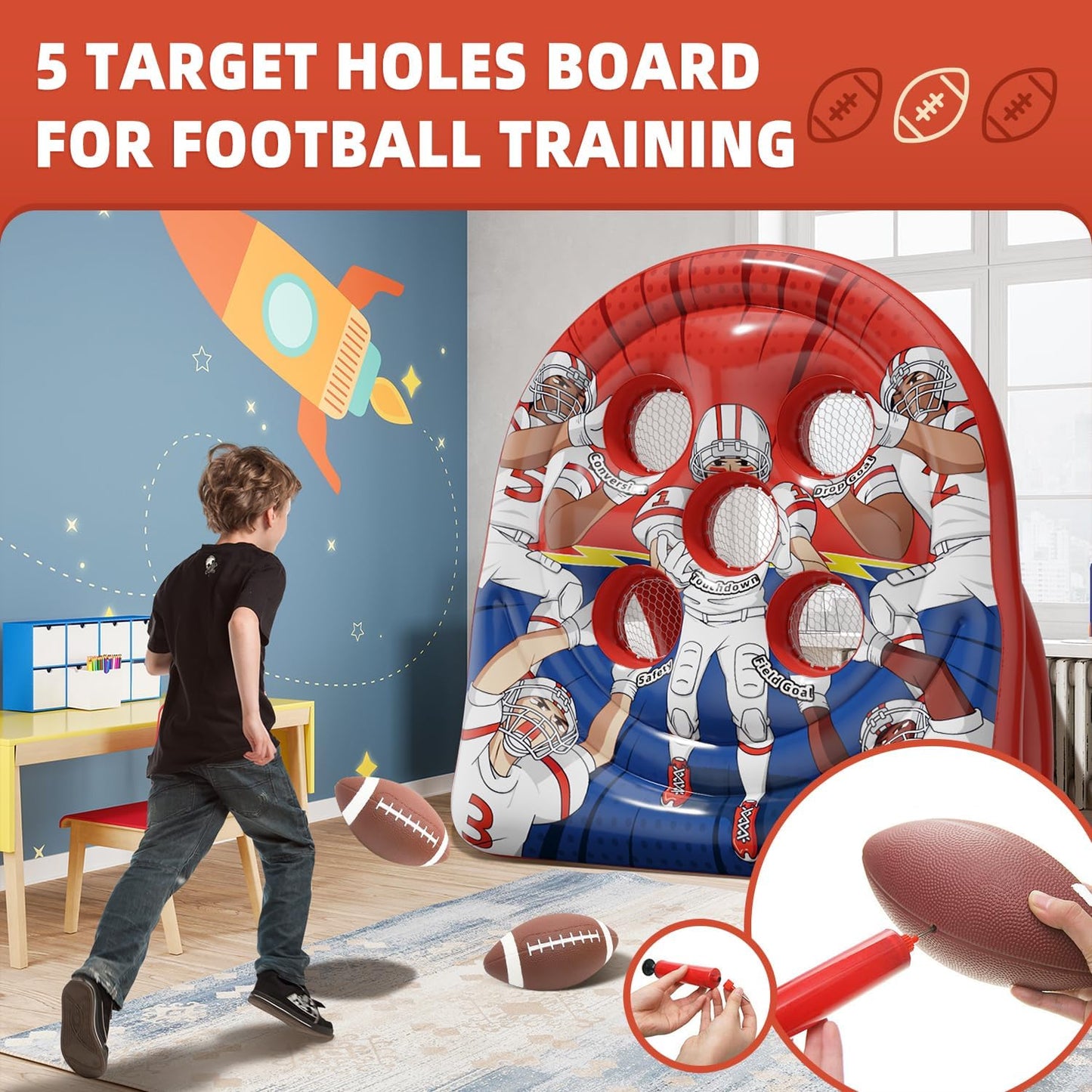 6FT Inflatable Football Toss Target Game for Kids – Giant Football Throwing Target Toy for Backyard, Outdoor Sports, Carnival Party Games, Training Practice & Birthday Fun