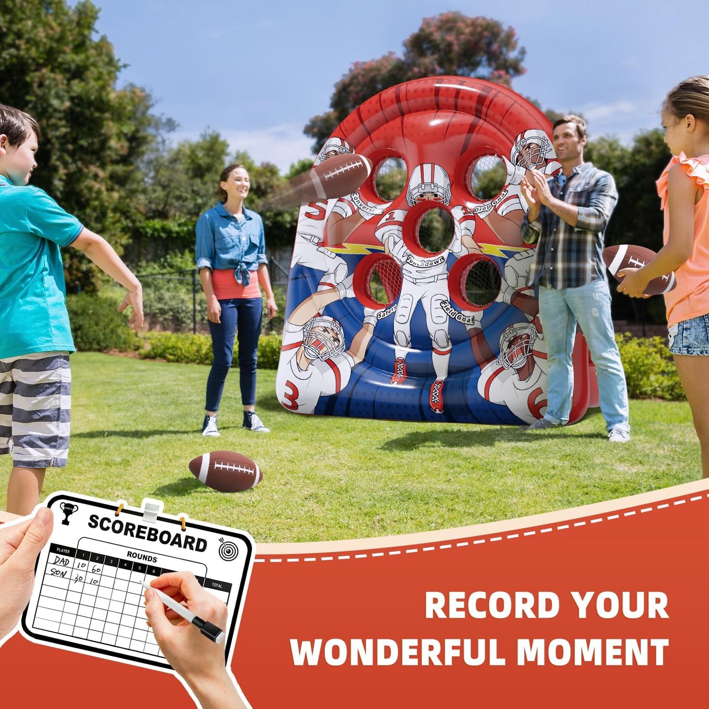 6FT Inflatable Football Toss Target Game for Kids – Giant Football Throwing Target Toy for Backyard, Outdoor Sports, Carnival Party Games, Training Practice & Birthday Fun