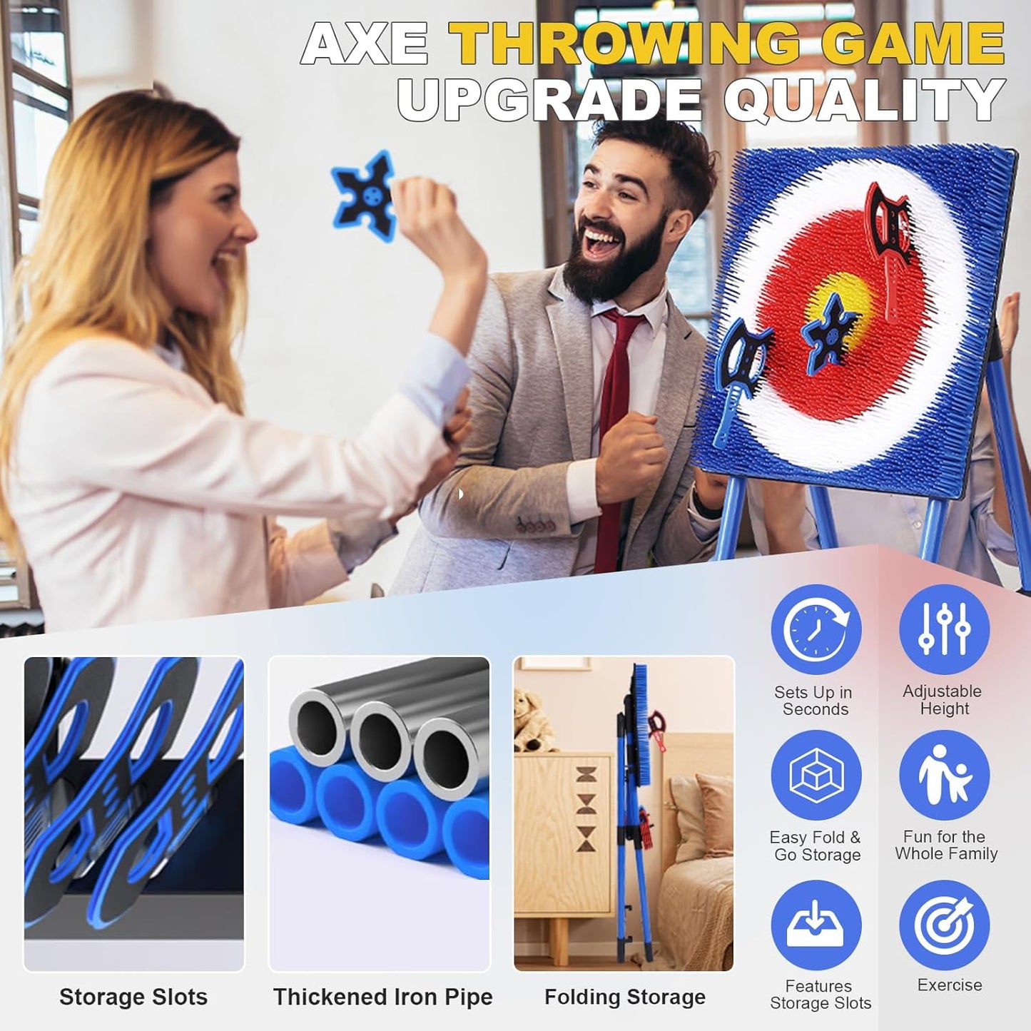 Axe Throwing Game Set for Backyard – 8 Foam Axes with Foldable Plastic Target – Safe Outdoor Game for Adults and Kids, Backyard Party & Carnival Games