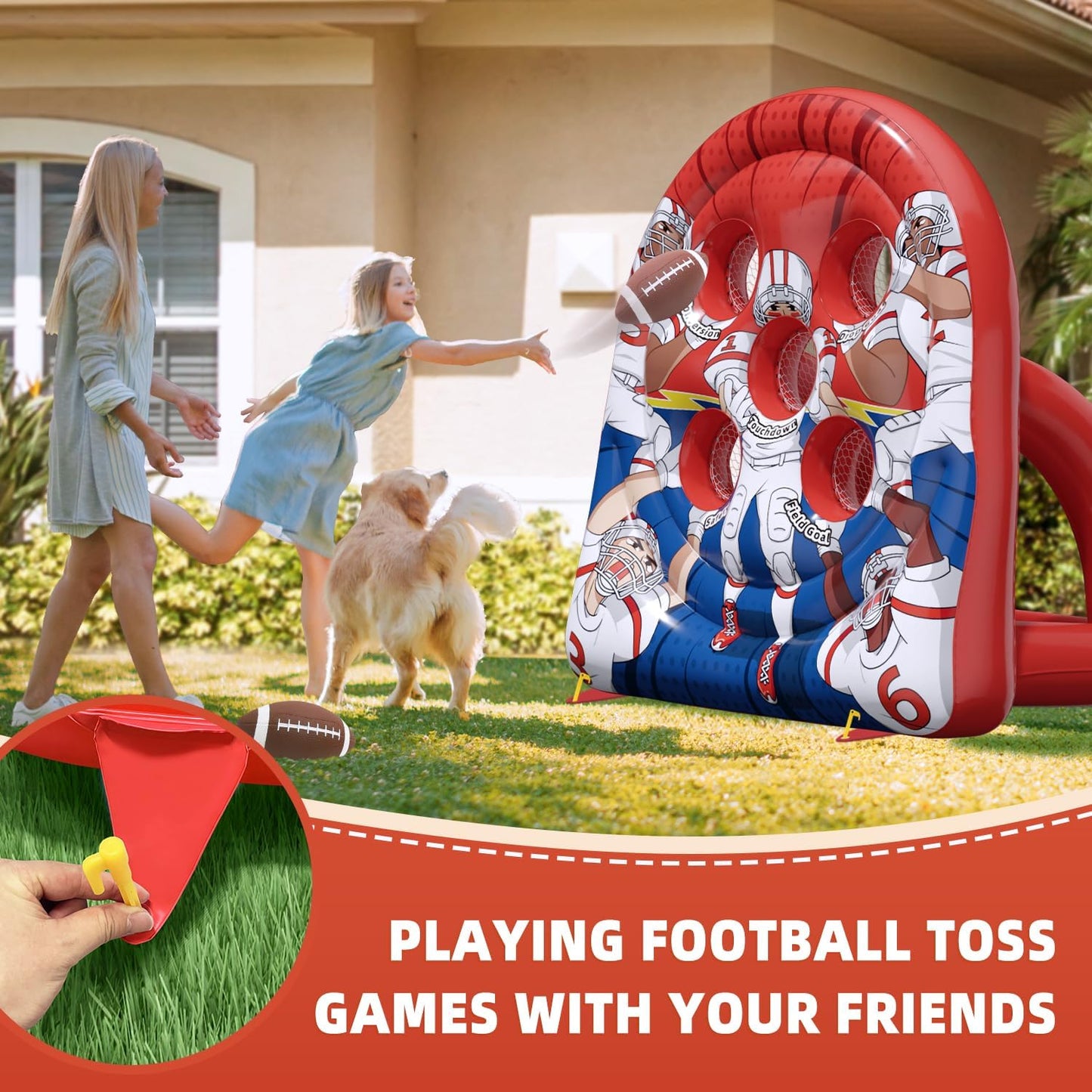 6FT Inflatable Football Toss Target Game for Kids – Giant Football Throwing Target Toy for Backyard, Outdoor Sports, Carnival Party Games, Training Practice & Birthday Fun