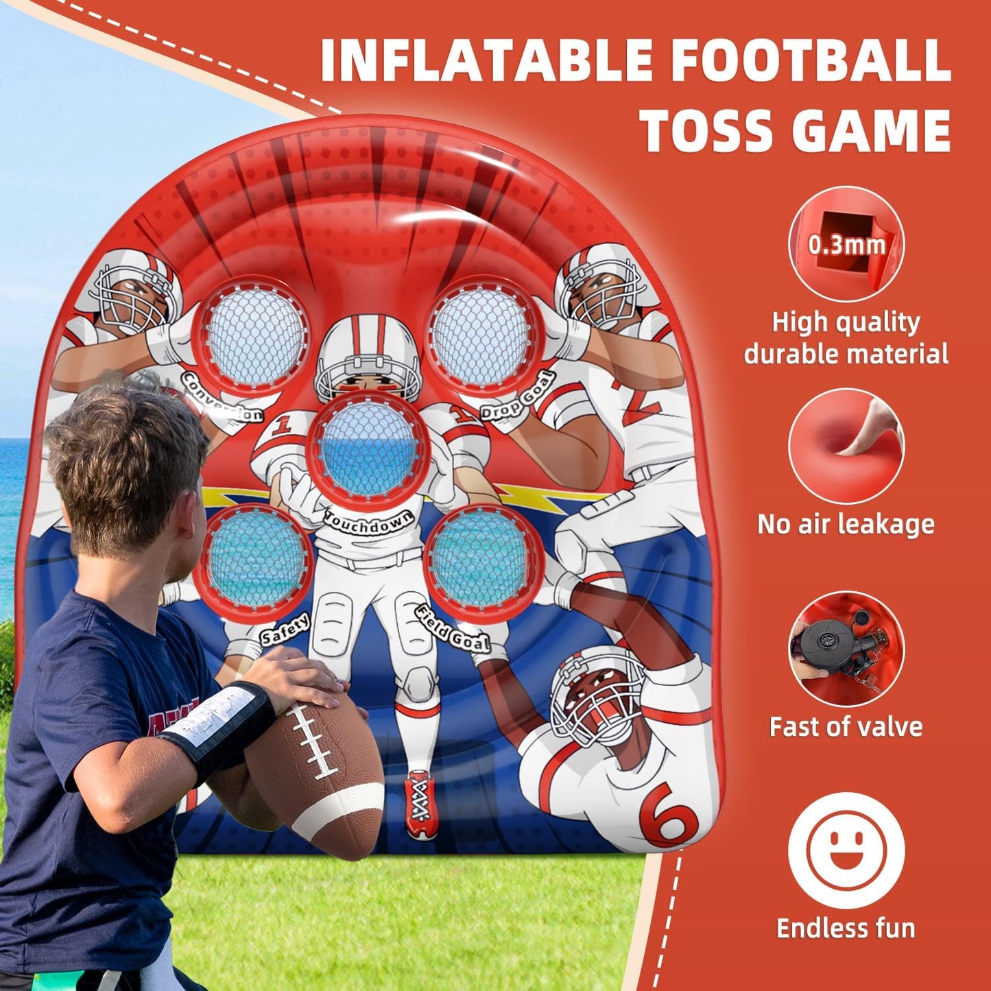 6FT Inflatable Football Toss Target Game for Kids – Giant Football Throwing Target Toy for Backyard, Outdoor Sports, Carnival Party Games, Training Practice & Birthday Fun