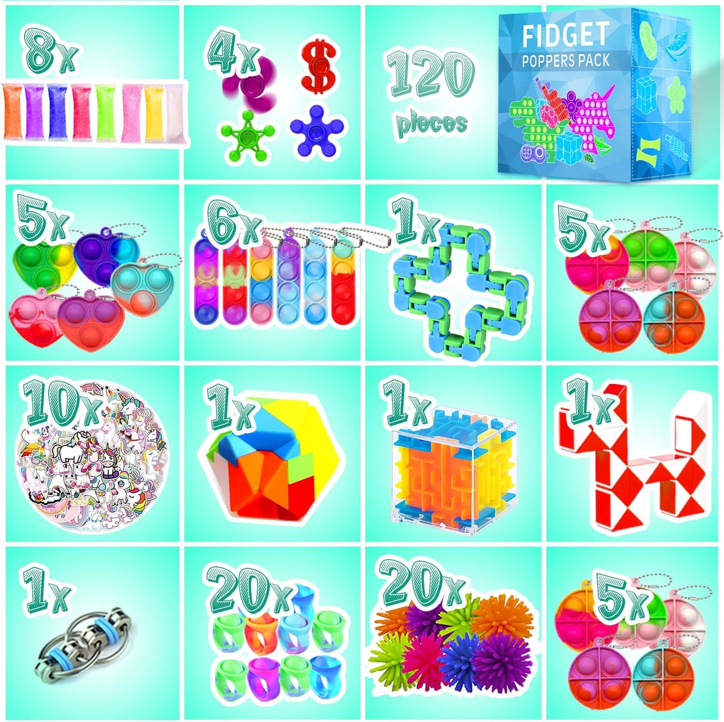120-Pack Fidget Toys Bulk Set – Sensory Toys for Kids & Adults, Autism ADHD Anxiety Relief, Stocking Stuffers, Party Favors, Classroom Prizes, Stress Relief Toys for Boys, Girls, Teens