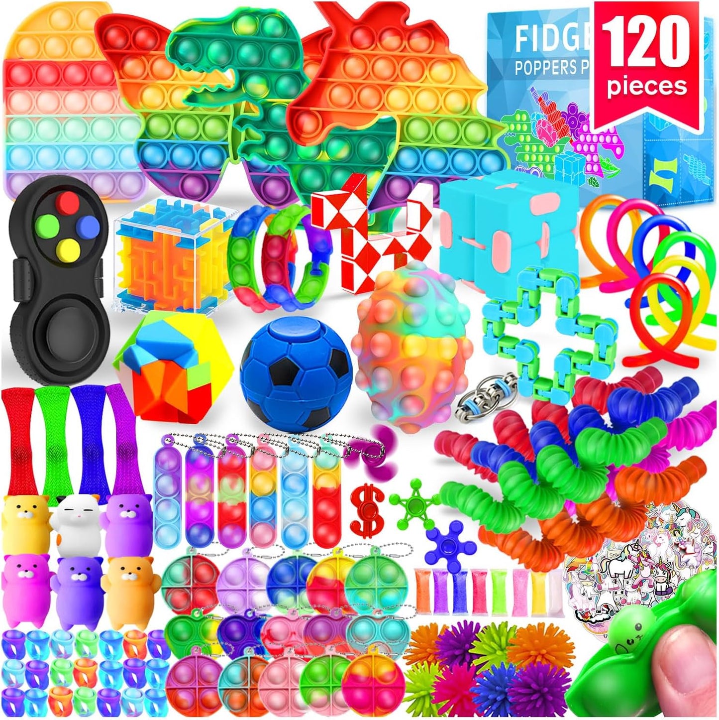 120-Pack Fidget Toys Bulk Set – Sensory Toys for Kids & Adults, Autism ADHD Anxiety Relief, Stocking Stuffers, Party Favors, Classroom Prizes, Stress Relief Toys for Boys, Girls, Teens