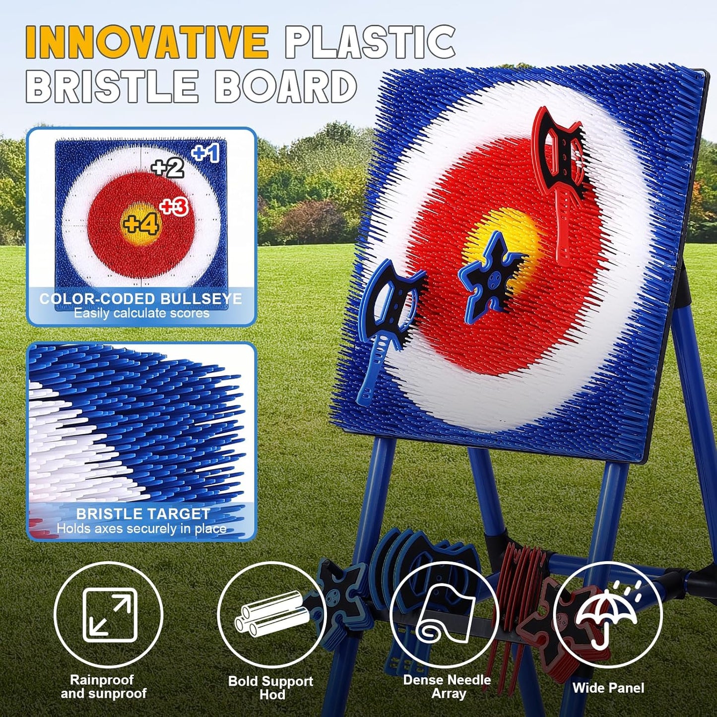 Axe Throwing Game Set for Backyard – 8 Foam Axes with Foldable Plastic Target – Safe Outdoor Game for Adults and Kids, Backyard Party & Carnival Games