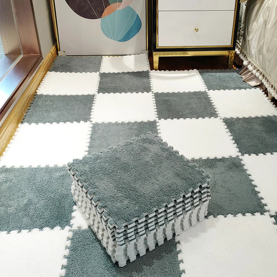 Soft Plush Baby Play Mat – EVA Foam Puzzle Floor Tiles for Kids | Warm, Non-Slip Playmat Carpet for Nursery & Children's Room (30x30x1CM)