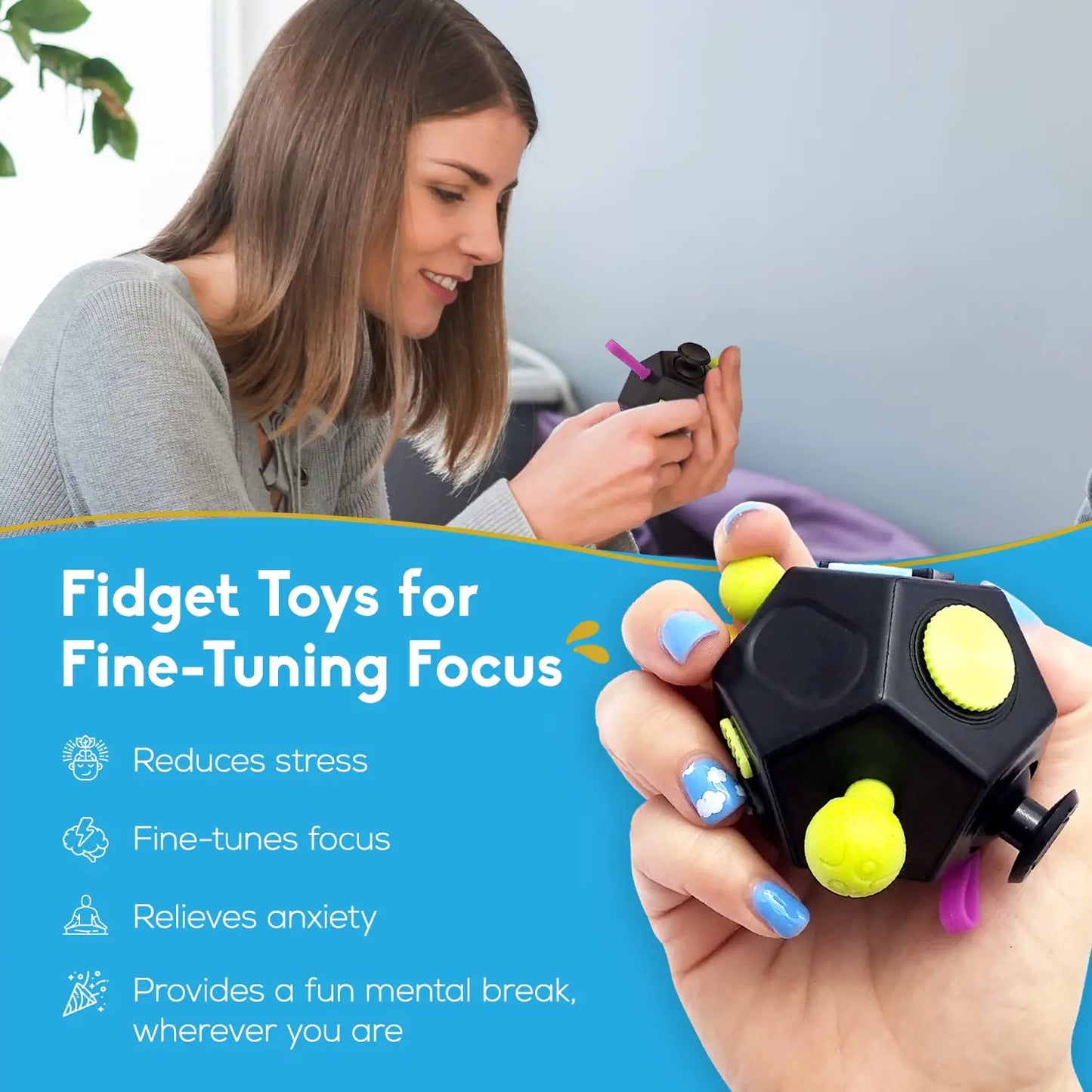 Fidget Cube Toy for Anxiety & Stress Relief – EDC Sensory Dice for Kids & Adults | Focus Toy for Autism, ADHD & Fidgeting