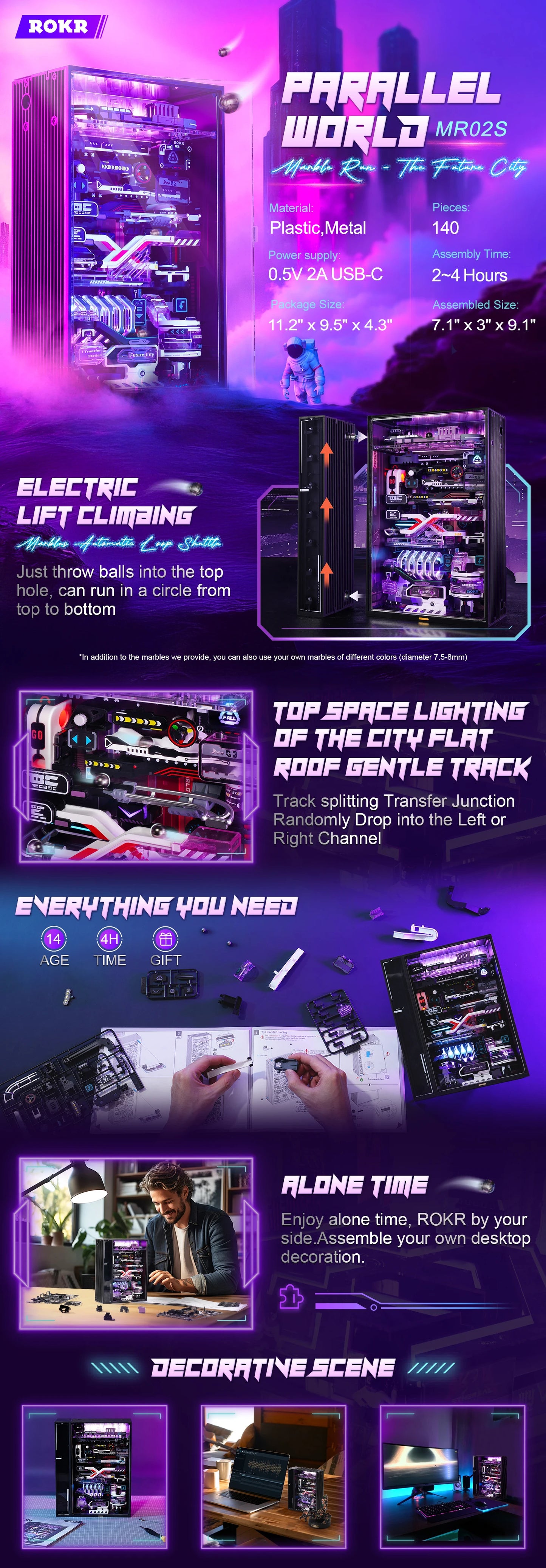 Robotime The Last City Marble Run – Futuristic Cyberpunk 3D Puzzle Model Kit | Automatic Marble Track & Gaming Decor Gift for Men
