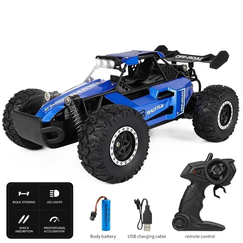 1:16 Scale 2.4G High-Speed RC Off-Road Car – 2WD Remote Control Climbing Truck with LED Lights – All-Terrain Racing Vehicle for Kids & Adults