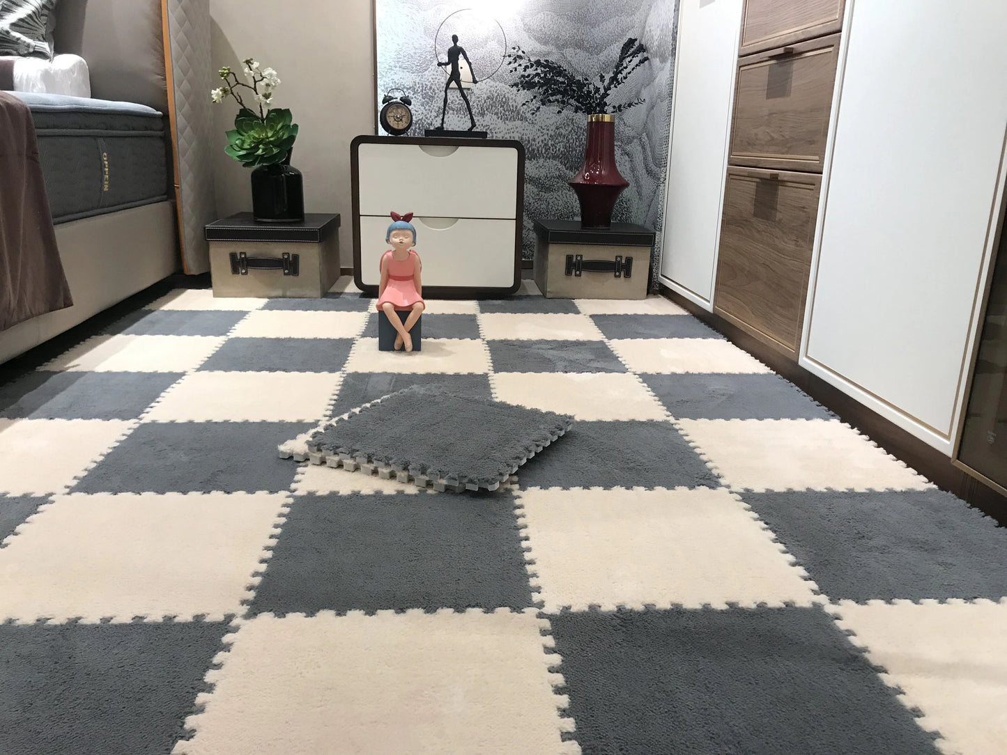 Soft Plush Baby Play Mat – EVA Foam Puzzle Floor Tiles for Kids | Warm, Non-Slip Playmat Carpet for Nursery & Children's Room (30x30x1CM)