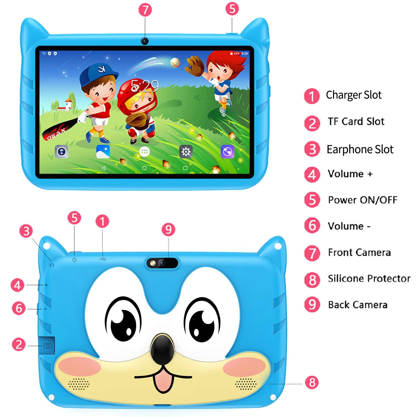 7-Inch Kids Tablet Android 13 – 4GB RAM 64GB ROM, 1TB Expandable, 5G WiFi, Dual Camera, 4000mAh Battery | Child-Friendly Tablet with Parental Controls & Educational Apps