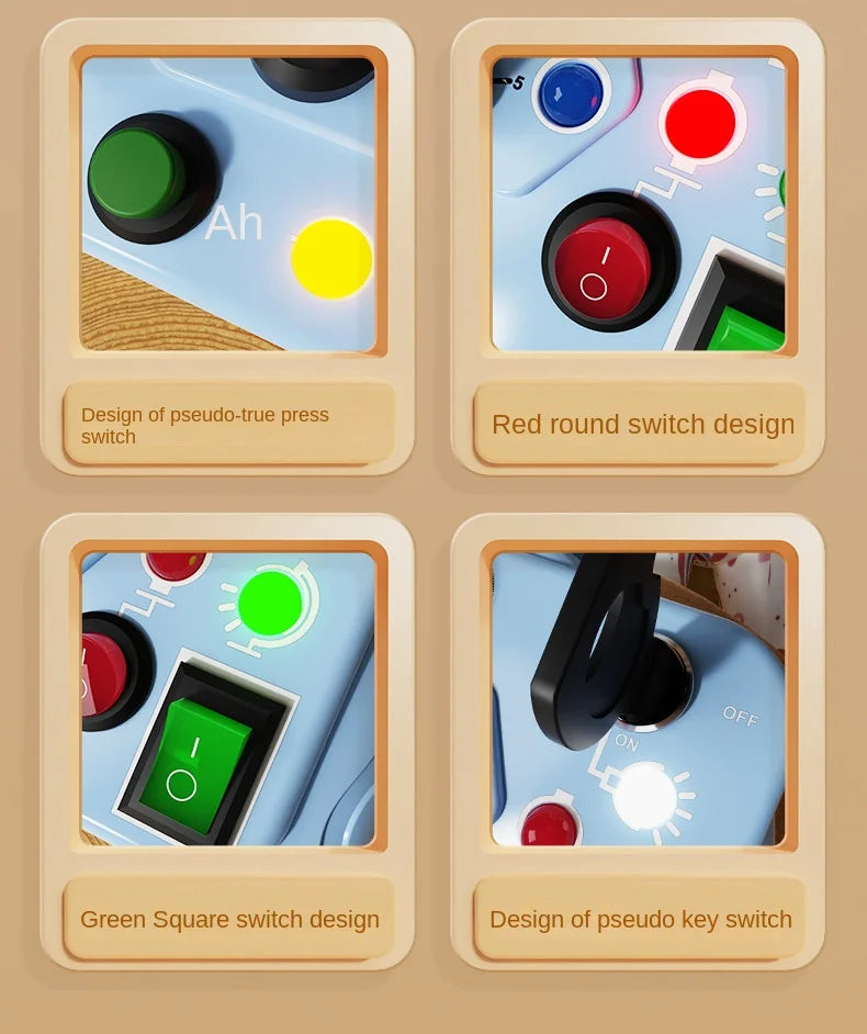 Montessori Busy Board for Toddlers Ages 2-4 – LED Light Switch Sensory Toy | Educational Travel Activity Board for Kids