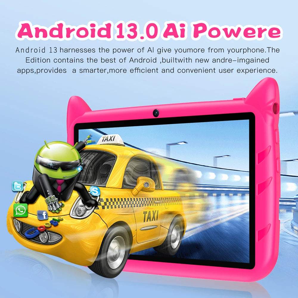 7-Inch Kids Tablet Android 13 – 4GB RAM 64GB ROM, 1TB Expandable, 5G WiFi, Dual Camera, 4000mAh Battery | Child-Friendly Tablet with Parental Controls & Educational Apps