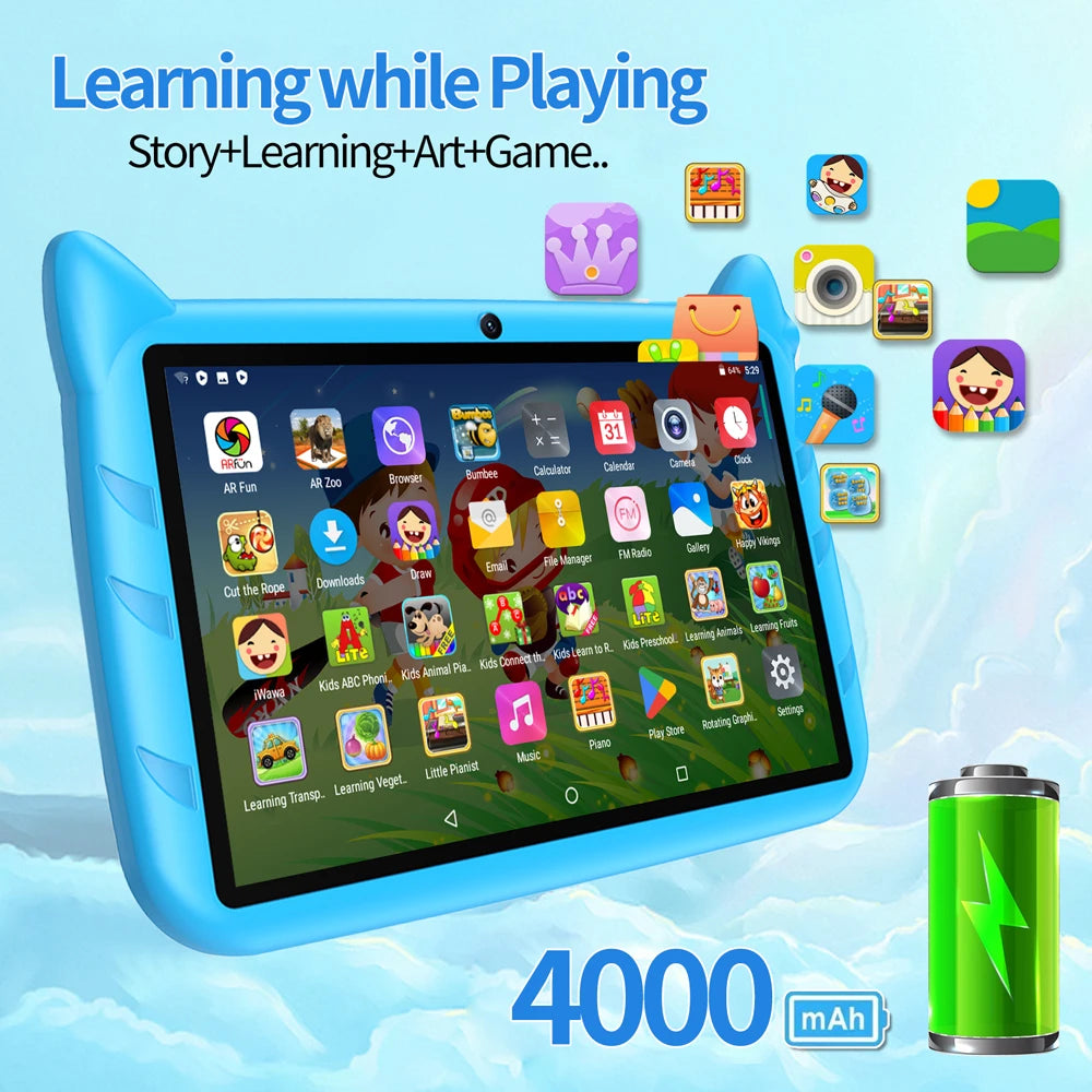 7-Inch Kids Tablet Android 13 – 4GB RAM 64GB ROM, 1TB Expandable, 5G WiFi, Dual Camera, 4000mAh Battery | Child-Friendly Tablet with Parental Controls & Educational Apps