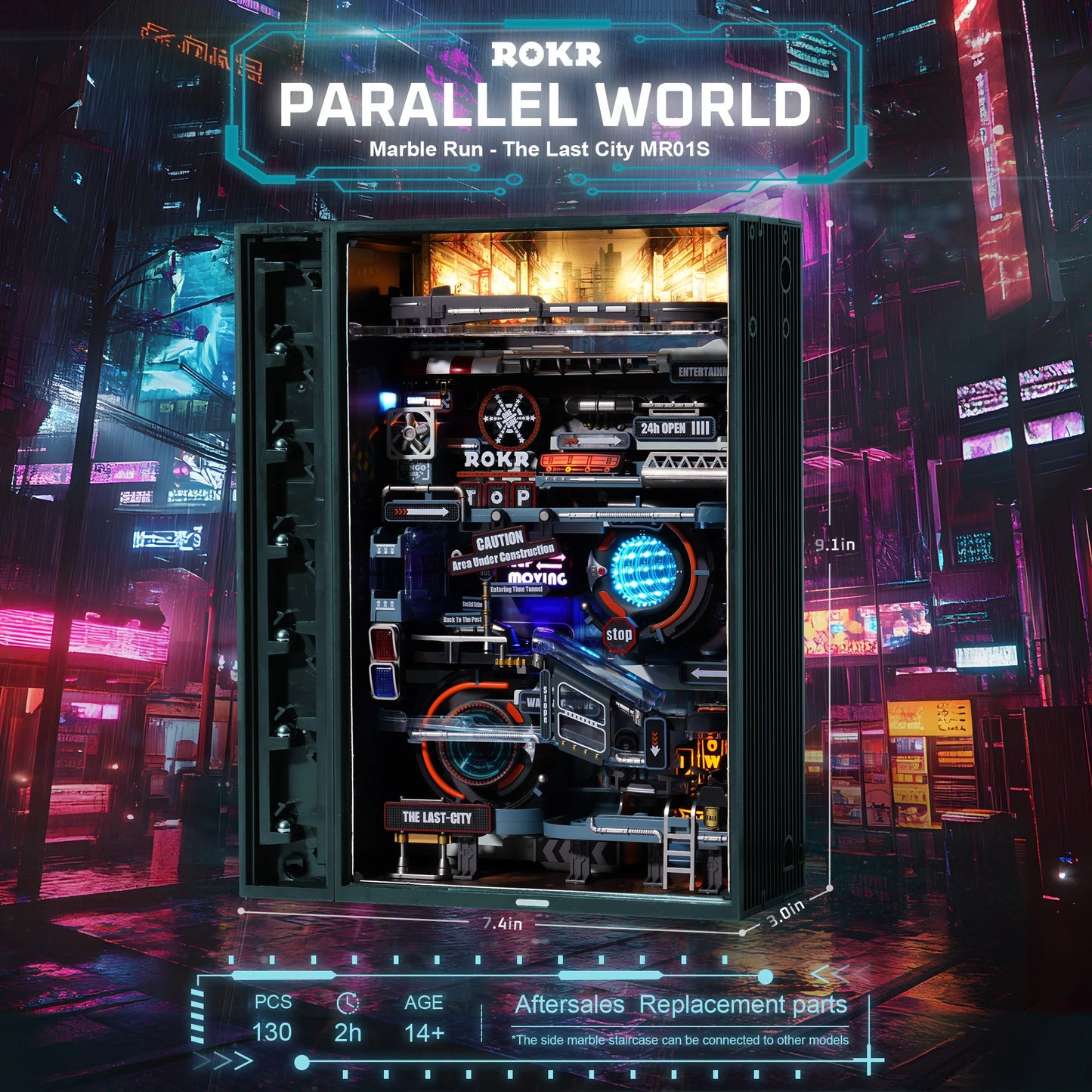 Robotime The Last City Marble Run – Futuristic Cyberpunk 3D Puzzle Model Kit | Automatic Marble Track & Gaming Decor Gift for Men