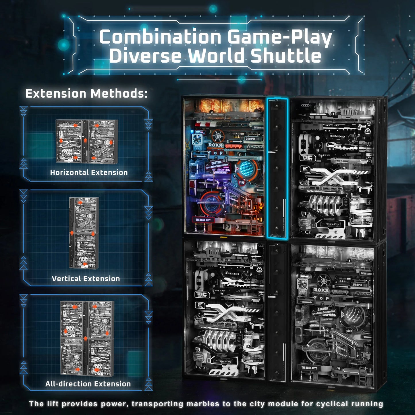 Robotime The Last City Marble Run – Futuristic Cyberpunk 3D Puzzle Model Kit | Automatic Marble Track & Gaming Decor Gift for Men