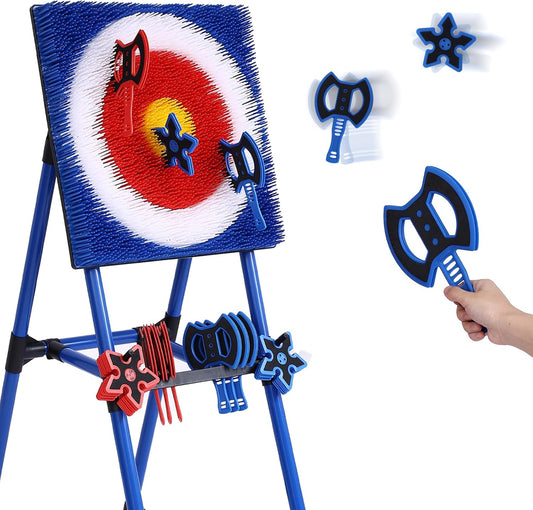 Axe Throwing Game Set for Backyard – 8 Foam Axes with Foldable Plastic Target – Safe Outdoor Game for Adults and Kids, Backyard Party & Carnival Games