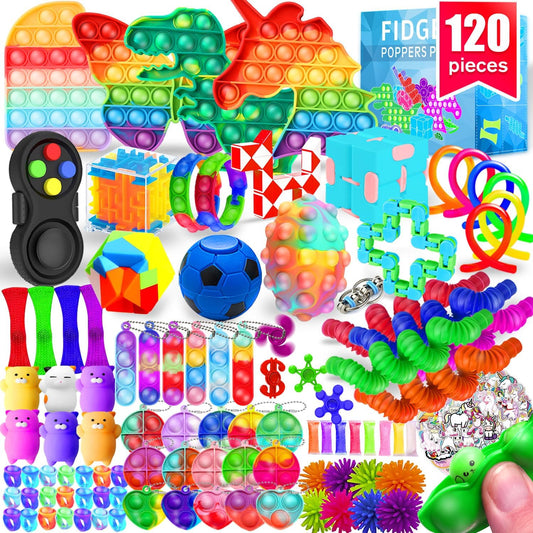 120-Pack Fidget Toys Bulk Set – Sensory Toys for Kids & Adults, Autism ADHD Anxiety Relief, Stocking Stuffers, Party Favors, Classroom Prizes, Stress Relief Toys for Boys, Girls, Teens