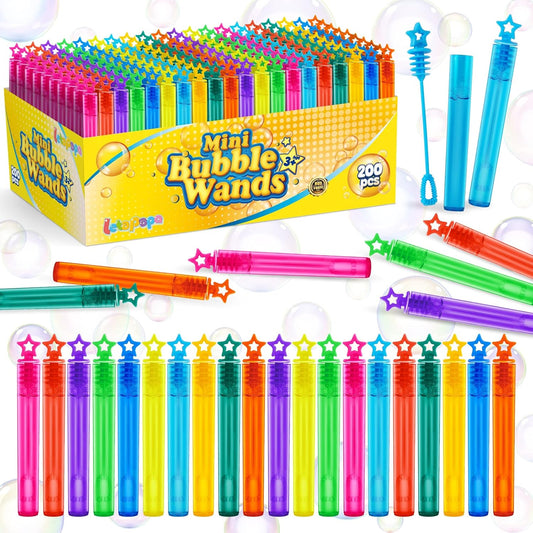 Mini Bubble Wands Bulk 200/400/500 Pack – 10 Bright Colors Bubble Toys for Kids Party Favors, Outdoor Summer Fun, Birthday Supplies, Weddings, Classroom Prizes, Boys & Girls