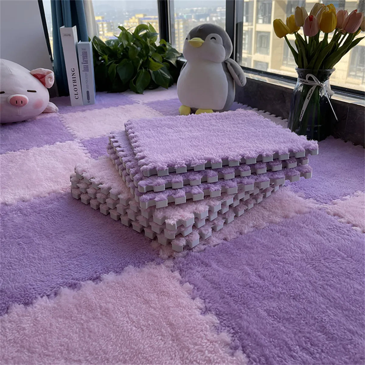 Soft Plush Baby Play Mat – EVA Foam Puzzle Floor Tiles for Kids | Warm, Non-Slip Playmat Carpet for Nursery & Children's Room (30x30x1CM)